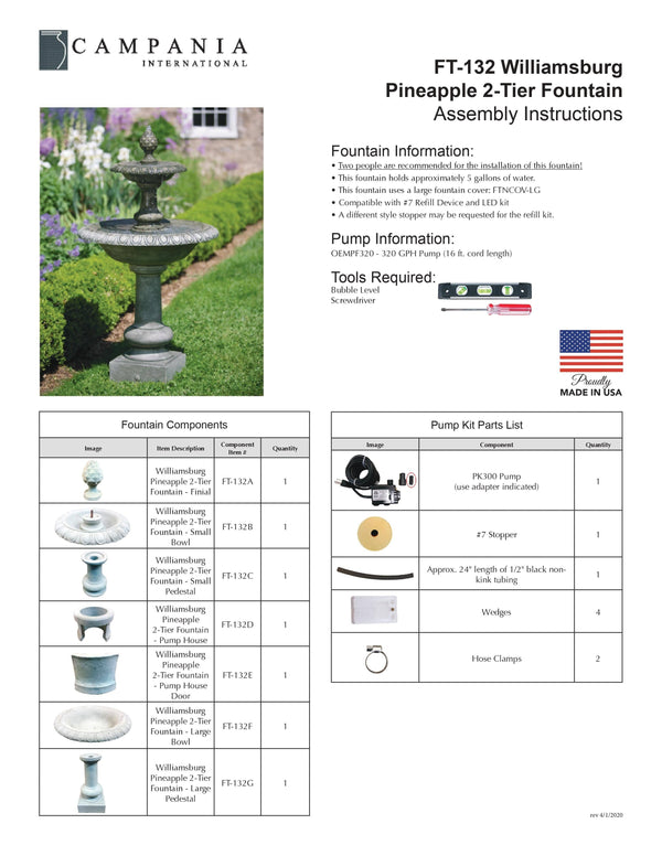 Williamsburg Pineapple 2 Tier Garden Water Fountain