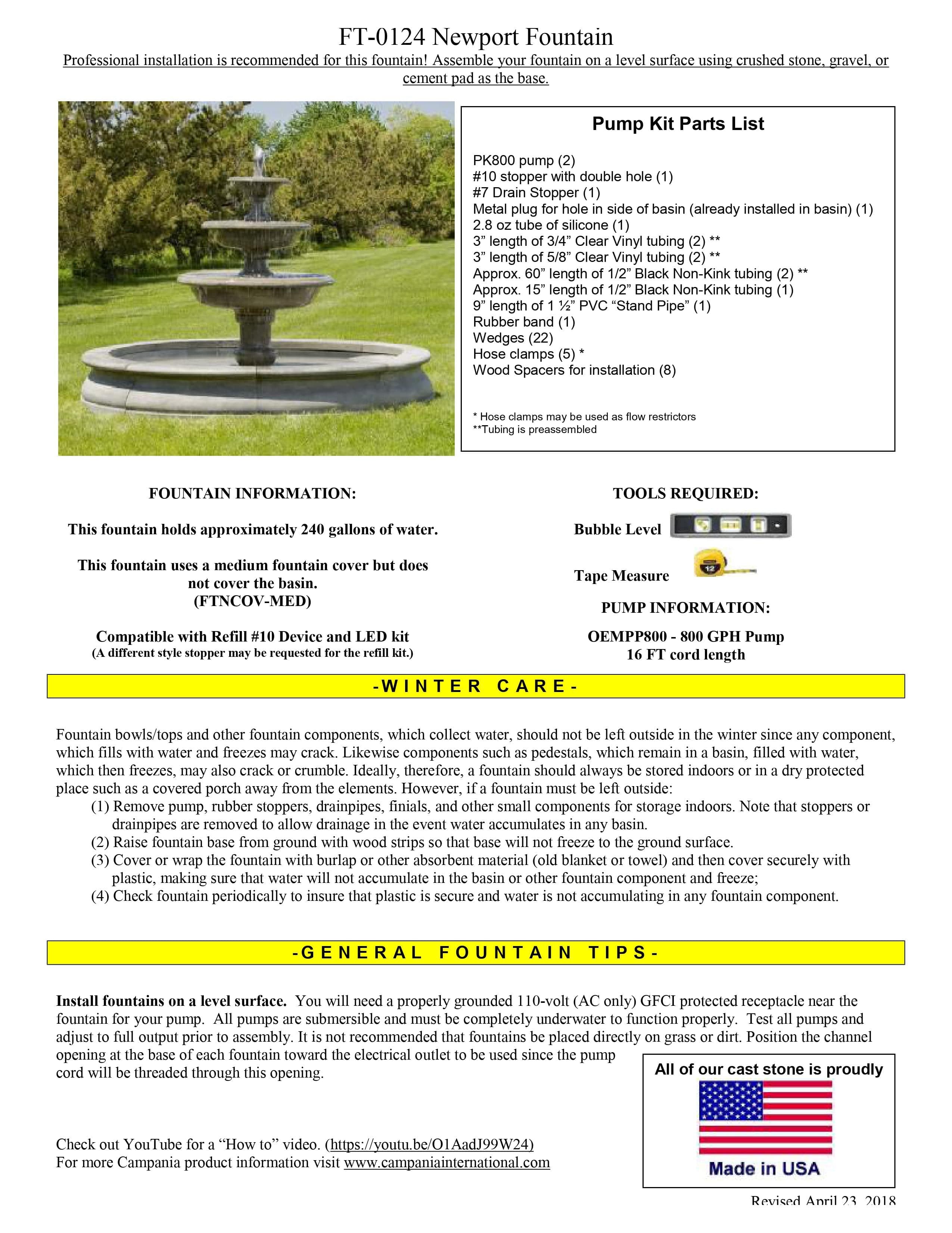 Newport Outdoor Water Fountain - Outdoor Art Pros