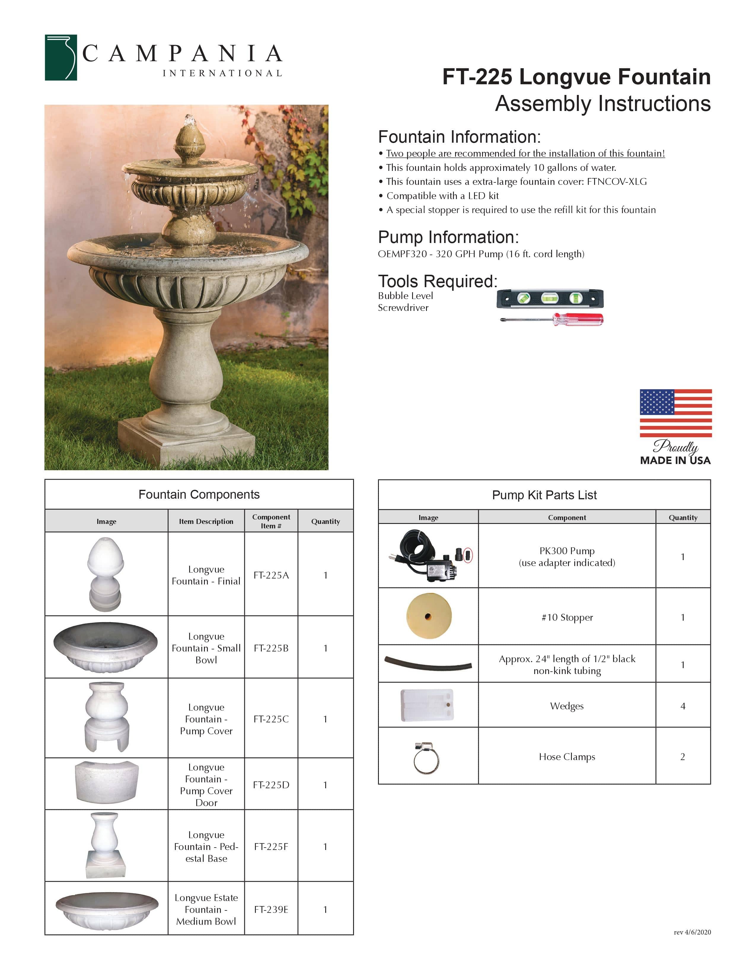 Longvue Garden Water Fountain - Outdoor Art Pros