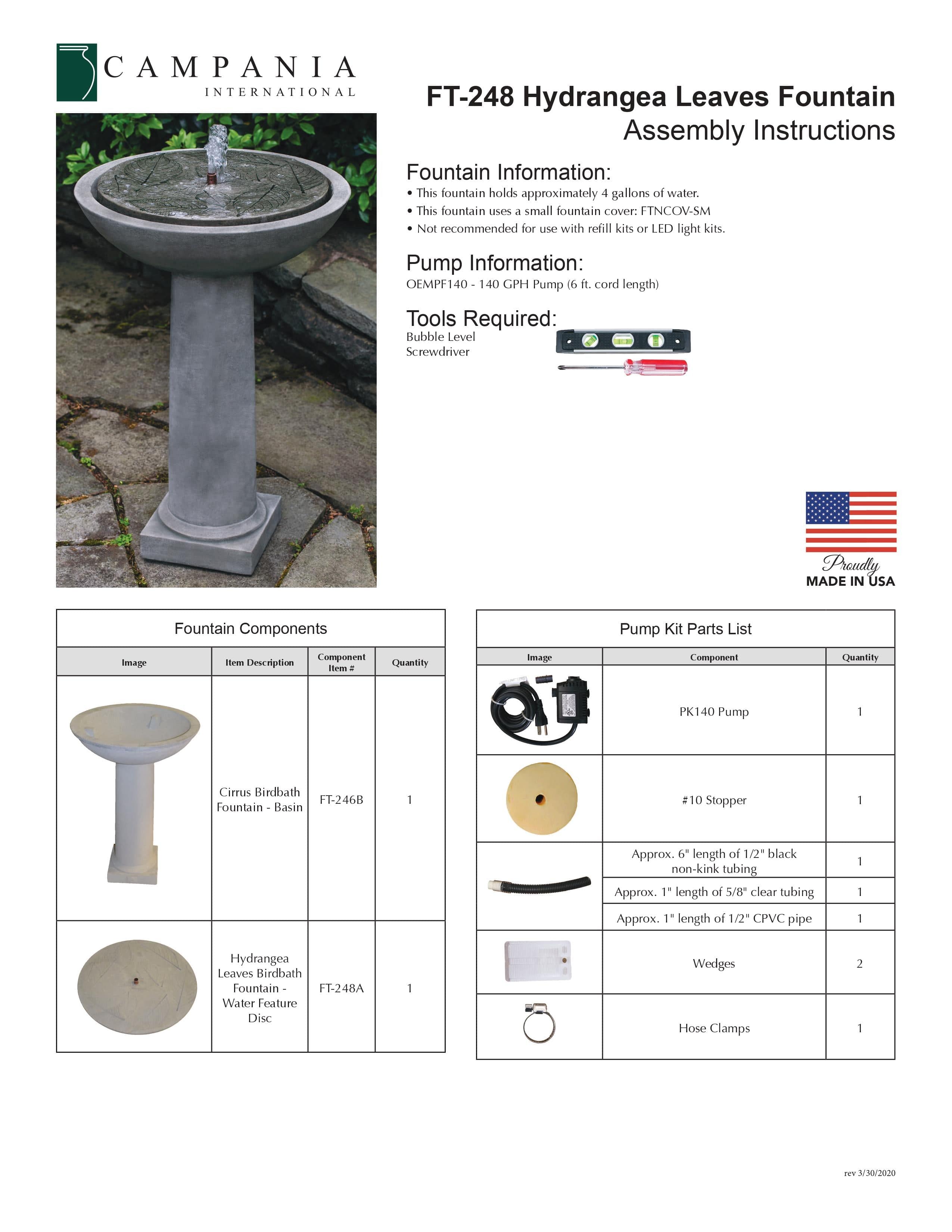Hydrangea Leaves Birdbath Garden Water Fountain - Outdoor Art Pros