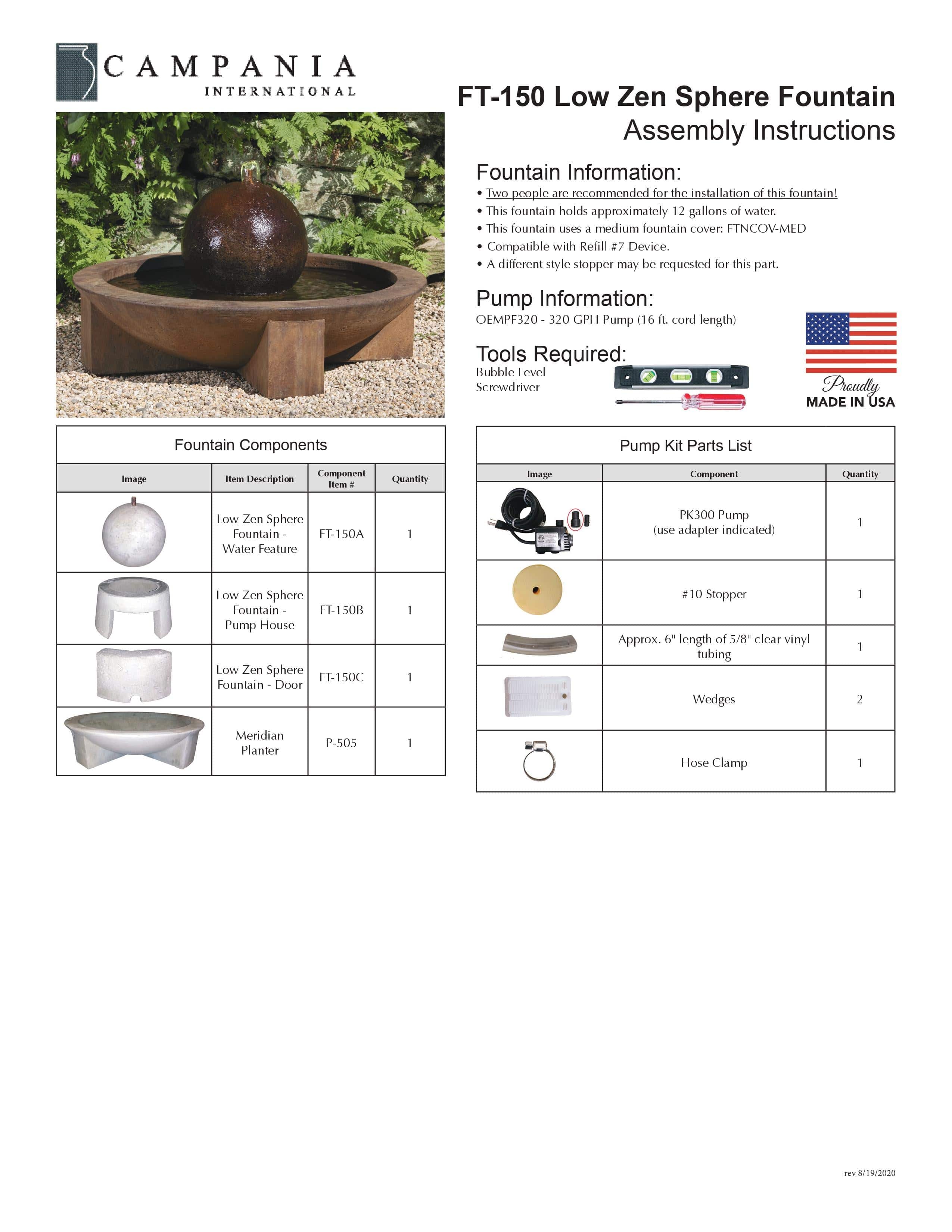 Low Zen Sphere Garden Water Fountain - Outdoor Art Pros