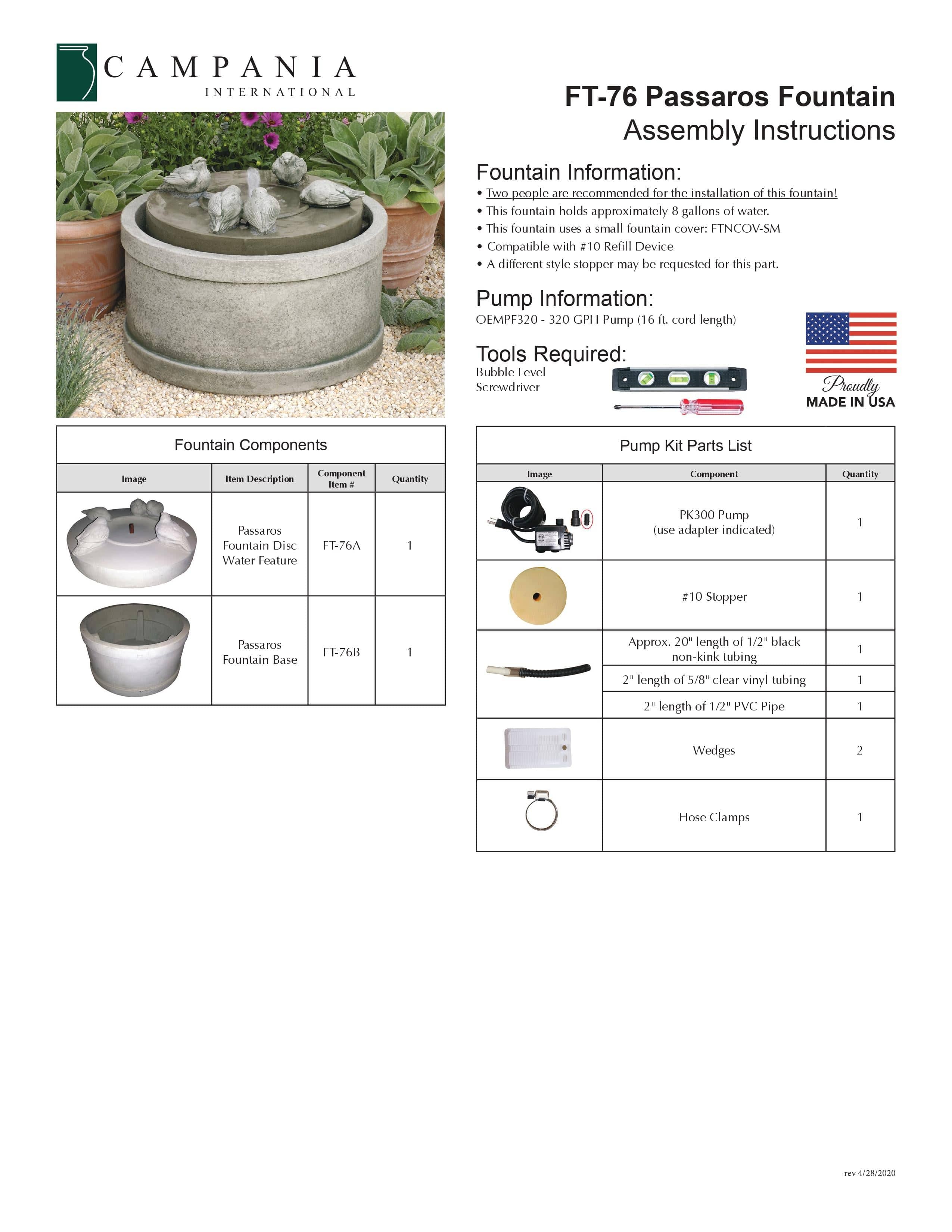 Passaros Garden Water Fountain - Outdoor Art Pros