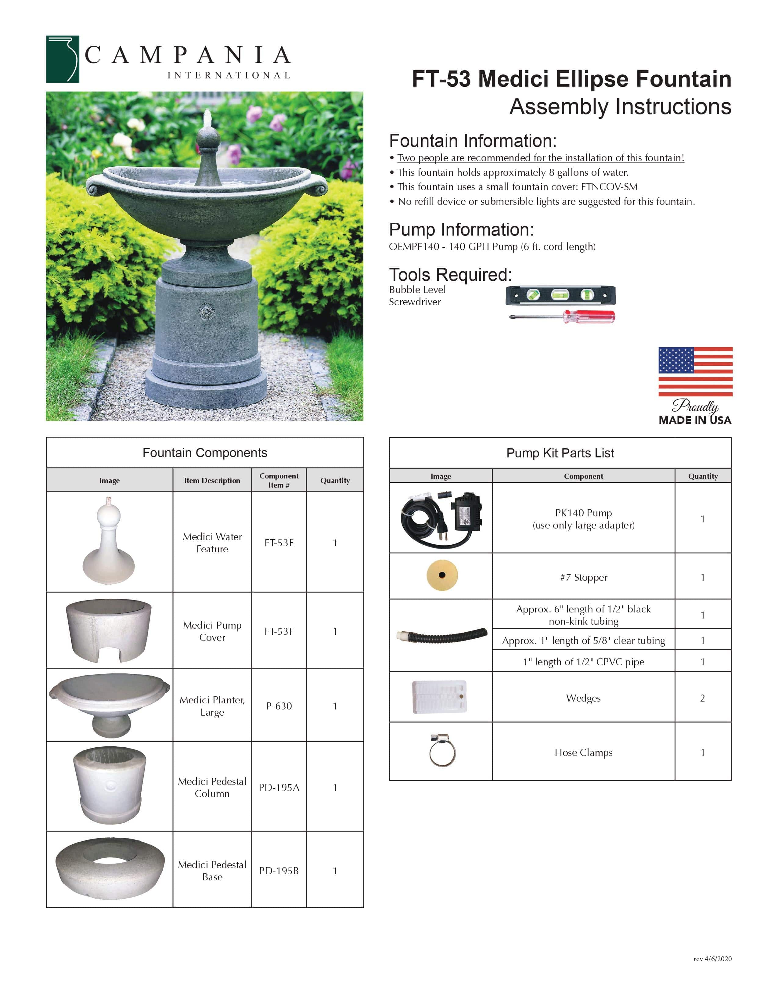 Medici Ellipse Garden Water Fountain - Outdoor Art Pros