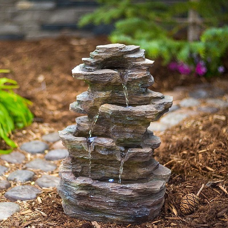 16" Castle Ledgestone Rock Fountain with LED Lights - Outdoor Art Pros