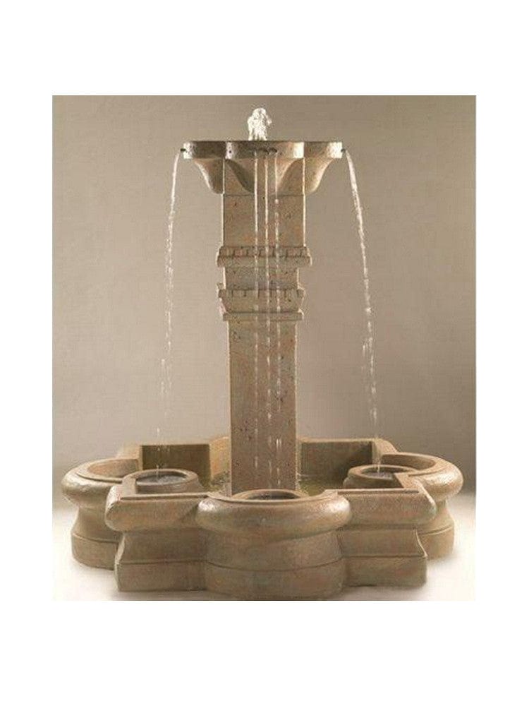 Plinth Column Outdoor Fountain in Quatrefoil Basin - Outdoor Art Pros