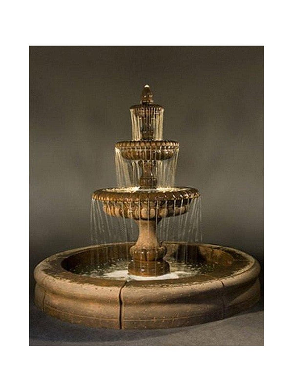 Pioggia Large Outdoor Fountain with Fiore Pond - Outdoor Art Pros