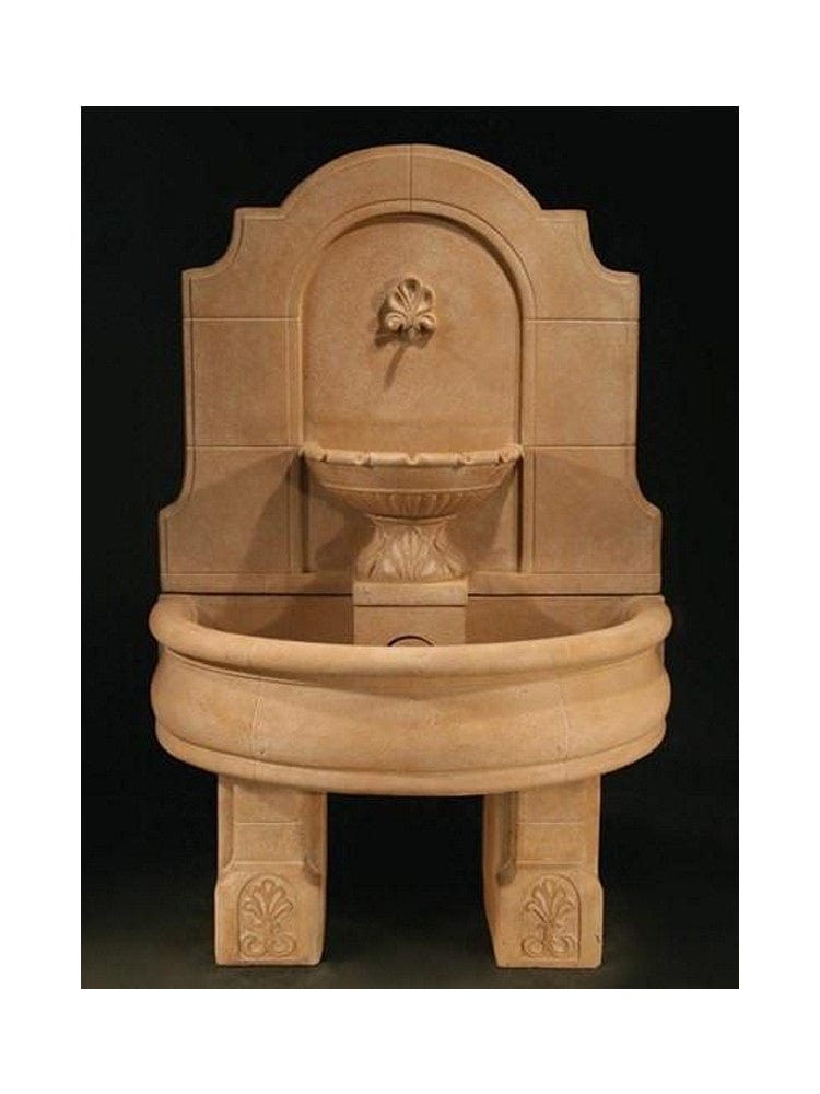 Provincial Cast Stone Wall Outdoor Fountain With Basin And Pedestals - Outdoor Art Pros