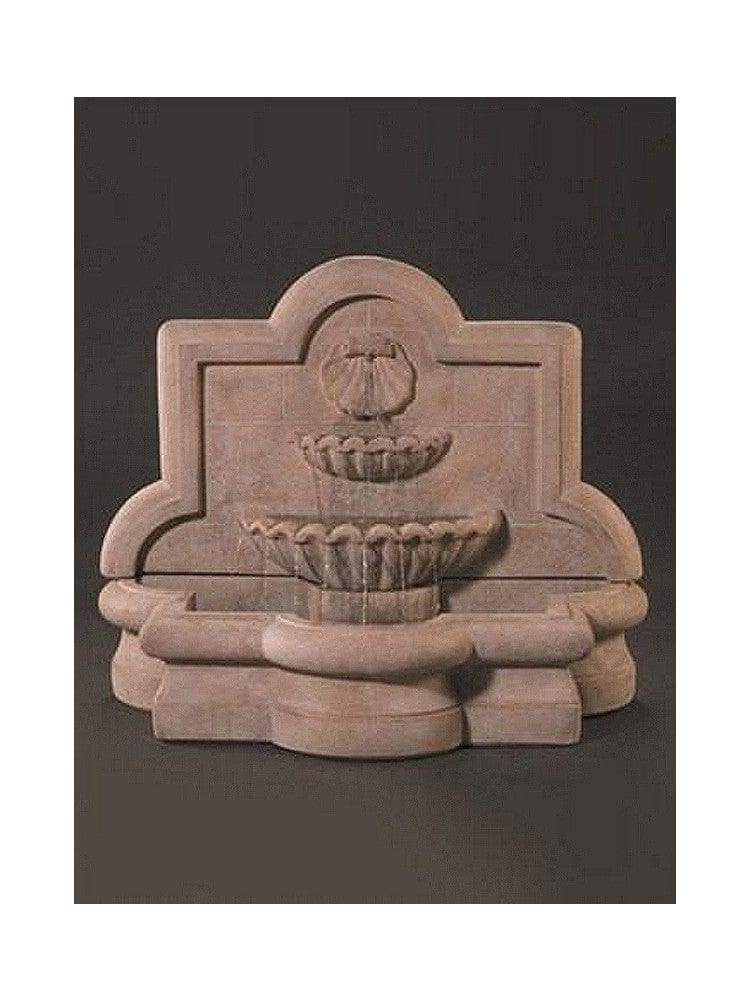 Shell Wall Outdoor Fountain with Quatrefoil Basin - Large - Outdoor Art Pros