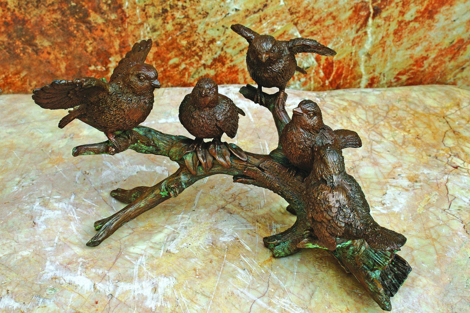 Five Birds on Branch Garden Statue  - Brass Baron - Outdoor Art Pros