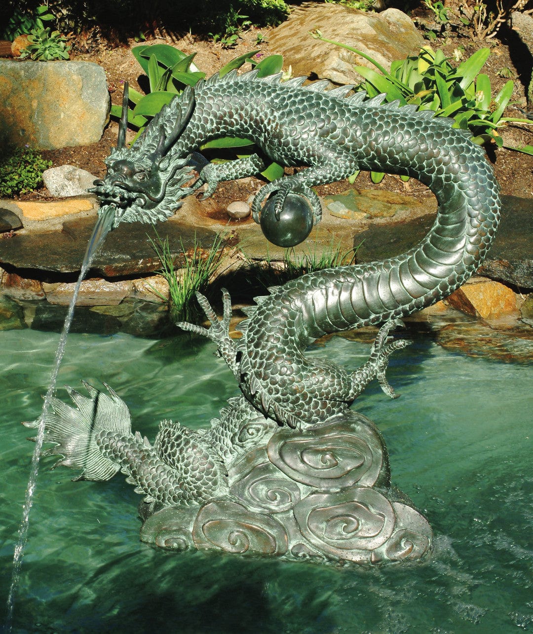 Brass Baron Large Water Dragon Garden Accent and Pool Statuary - Brass Baron - Outdoor Art Pros