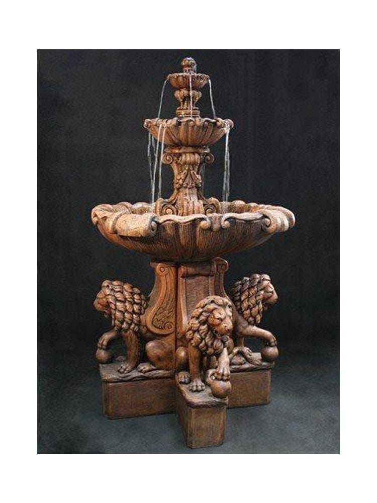 Vesuvio Outdoor Fountain with Lion Pedestals - Extra Large - Outdoor Art Pros