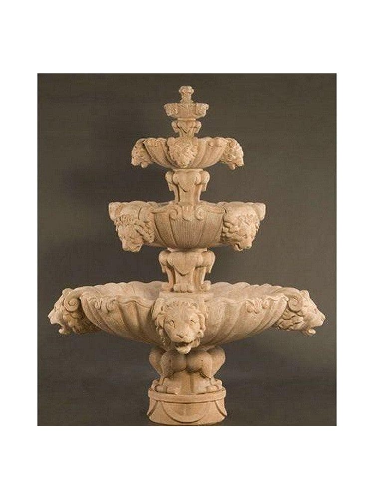 Three Tiers Lion Outdoor Fountain - Extra Large - Outdoor Art Pros