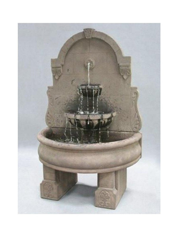 Bavarian Wall Outdoor Water Fountain with Basin and Pedestals - Outdoor Art Pros