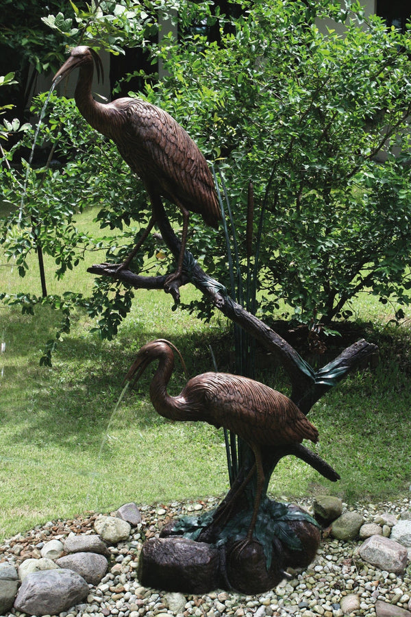 Grand Heron Pair Bronze Garden Sculpture - Brass Baron - Outdoor Art Pros