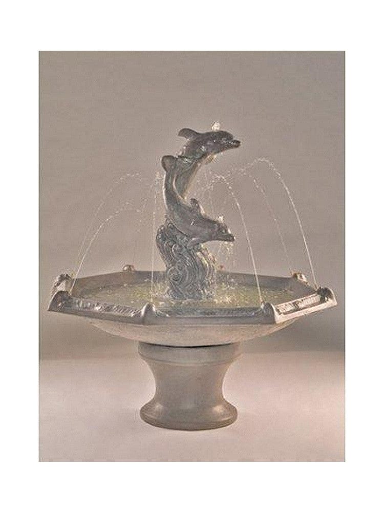 Dolphins Garden Fountain with Octagon Bowl - Outdoor Art Pros