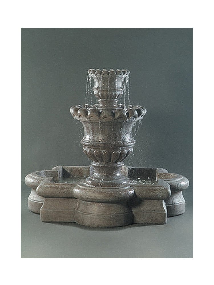 Scallop Urn Outdoor Fountain with Quatrefoil Basin - Outdoor Art Pros