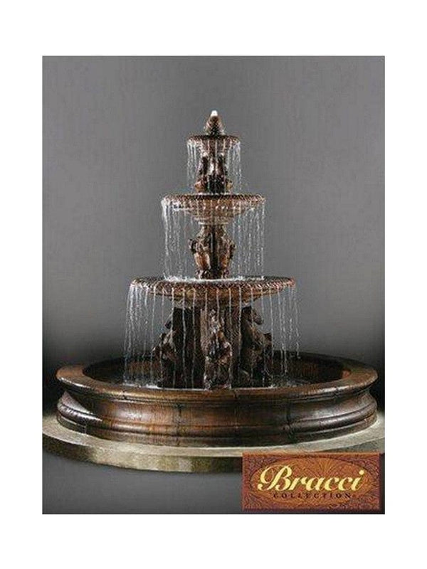 3 Tier Cavalli Outdoor Water Fountain With 12 Foot Bracci Basin - Outdoor Art Pros