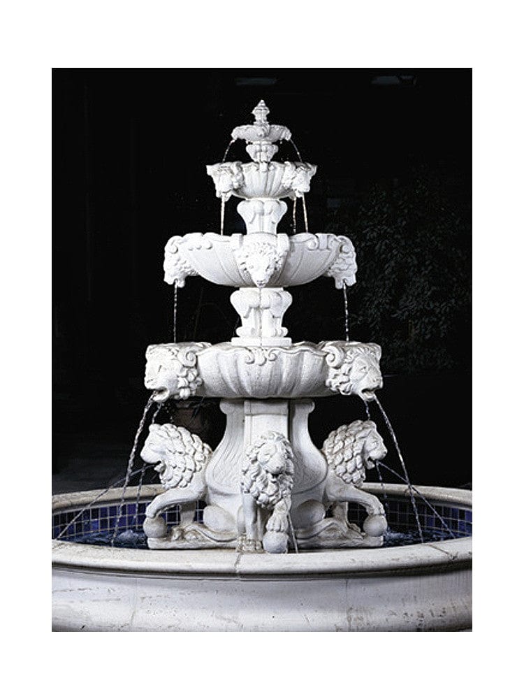 Lion Outdoor Water Fountain with Lion Pedestal and Plumped Bowl - Extra Large - Outdoor Art Pros