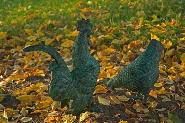 Brass Baron Hen and Rooster Statue - Brass Baron - Outdoor Art Pros