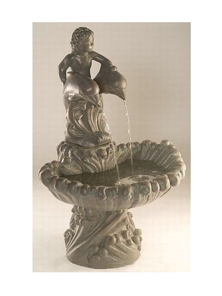 Boy on Dolphins Garden Water Fountain - Outdoor Art Pros
