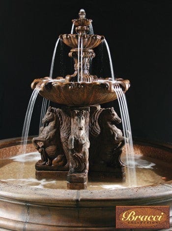 2-Tier Cavalli Outdoor Water Fountain With 12 Foot Bracci Basin - Outdoor Art Pros