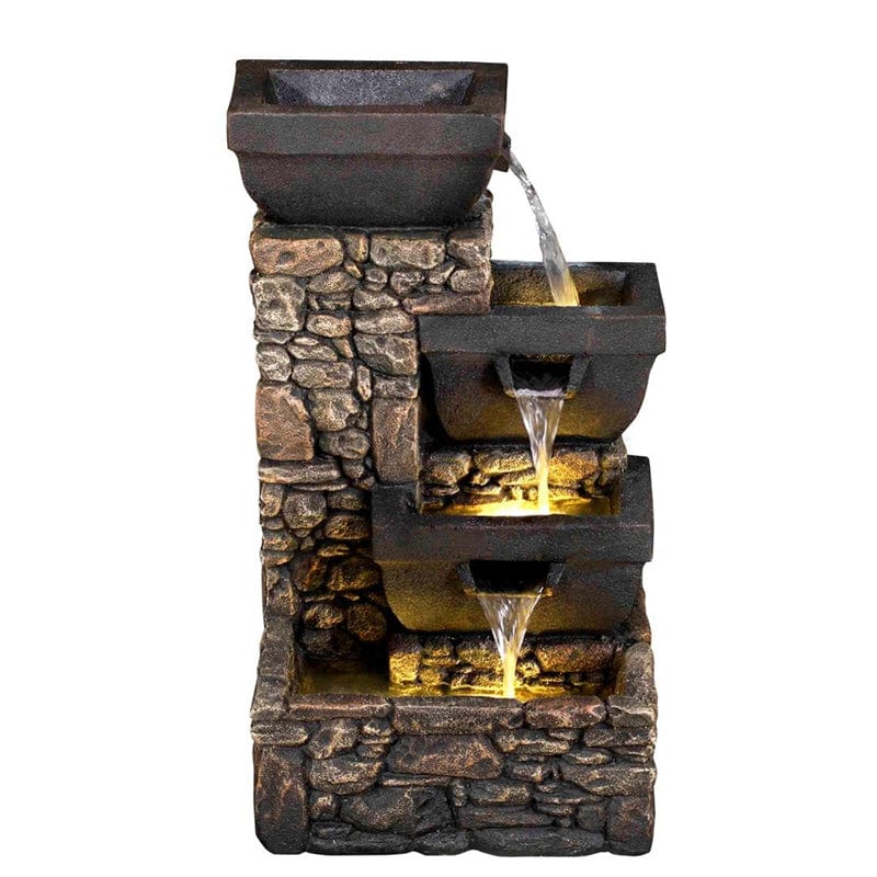 20" Catania 4-Tier Cascading Waterfall Fountain with LED Lights - Outdoor Art Pros