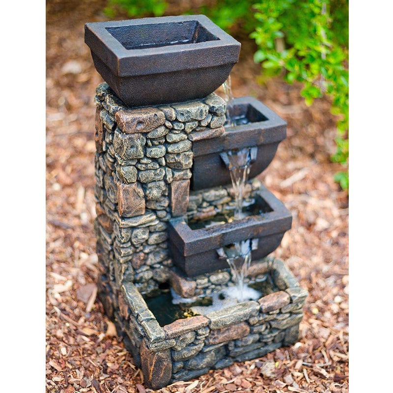 20" Catania 4-Tier Cascading Waterfall Fountain with LED Lights - Outdoor Art Pros