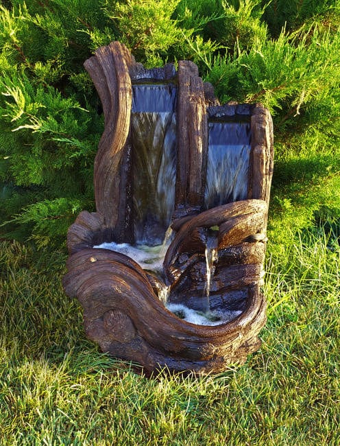 Twin Falls Log Garden Water Fountain - Outdoor Art Pros