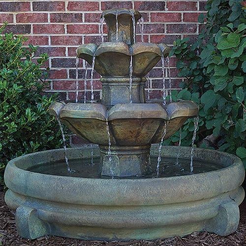 Montreux Two-Tier Outdoor Fountain in Pool - Outdoor Art Pros