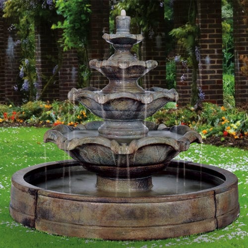 Quattro Tier Outdoor Fountain in Valencia Pool - Outdoor Art Pros