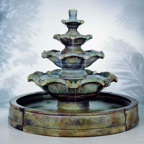 Quattro Tier Outdoor Fountain in Valencia Pool - Outdoor Art Pros