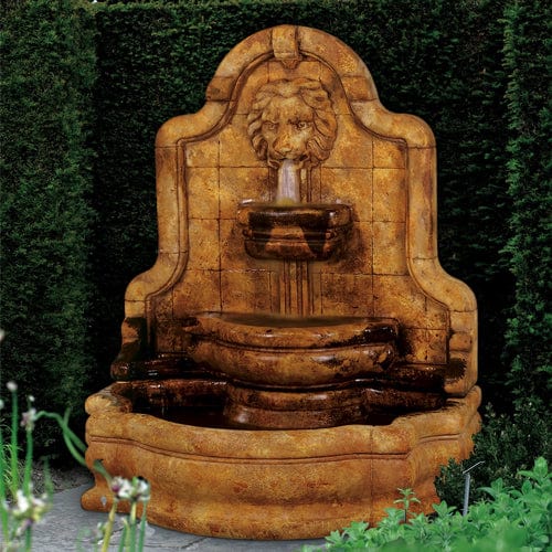 Lion Face Terrazzo Bella Fountain With Narrow Basin - Outdoor Art Pros
