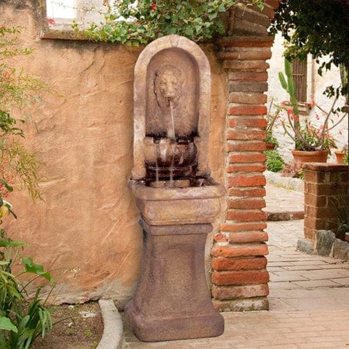 Tall Lion Alcove Outdoor Wall Fountain - Outdoor Art Pros