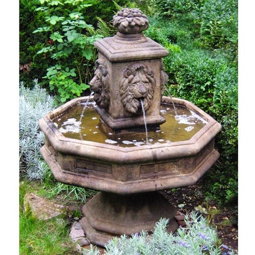 Classic Lion Cast Stone Outdoor Fountain - Outdoor Art Pros