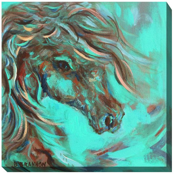Teal Horse #2 Outdoor Canvas Art - Outdoor Art Pros