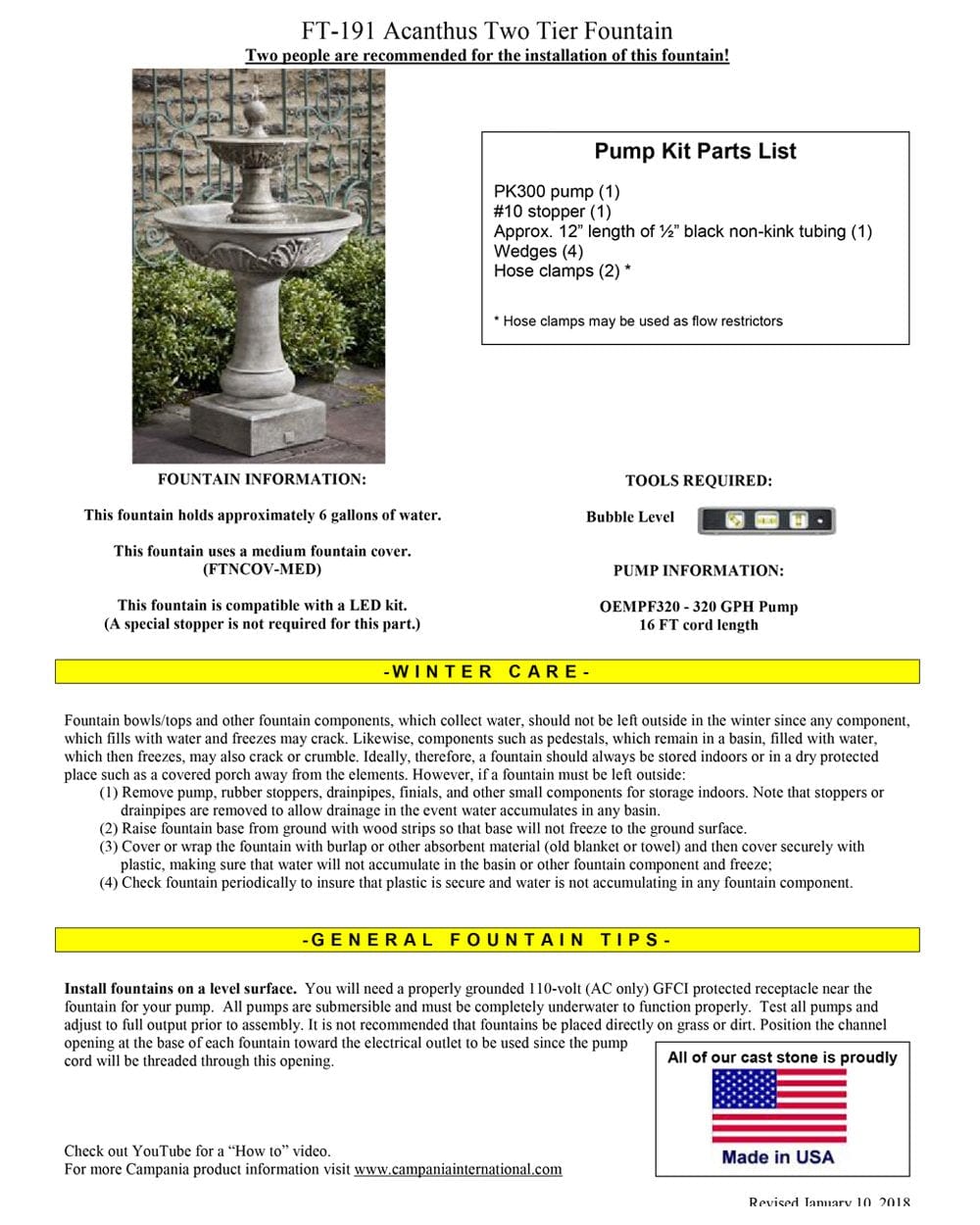 Acanthus Two Tiered Water Fountain - Outdoor Art Pros