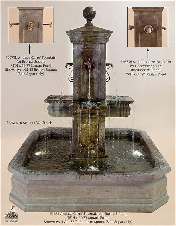 Anduze Carre Fountain with Square Pond - Outdoor Art Pros