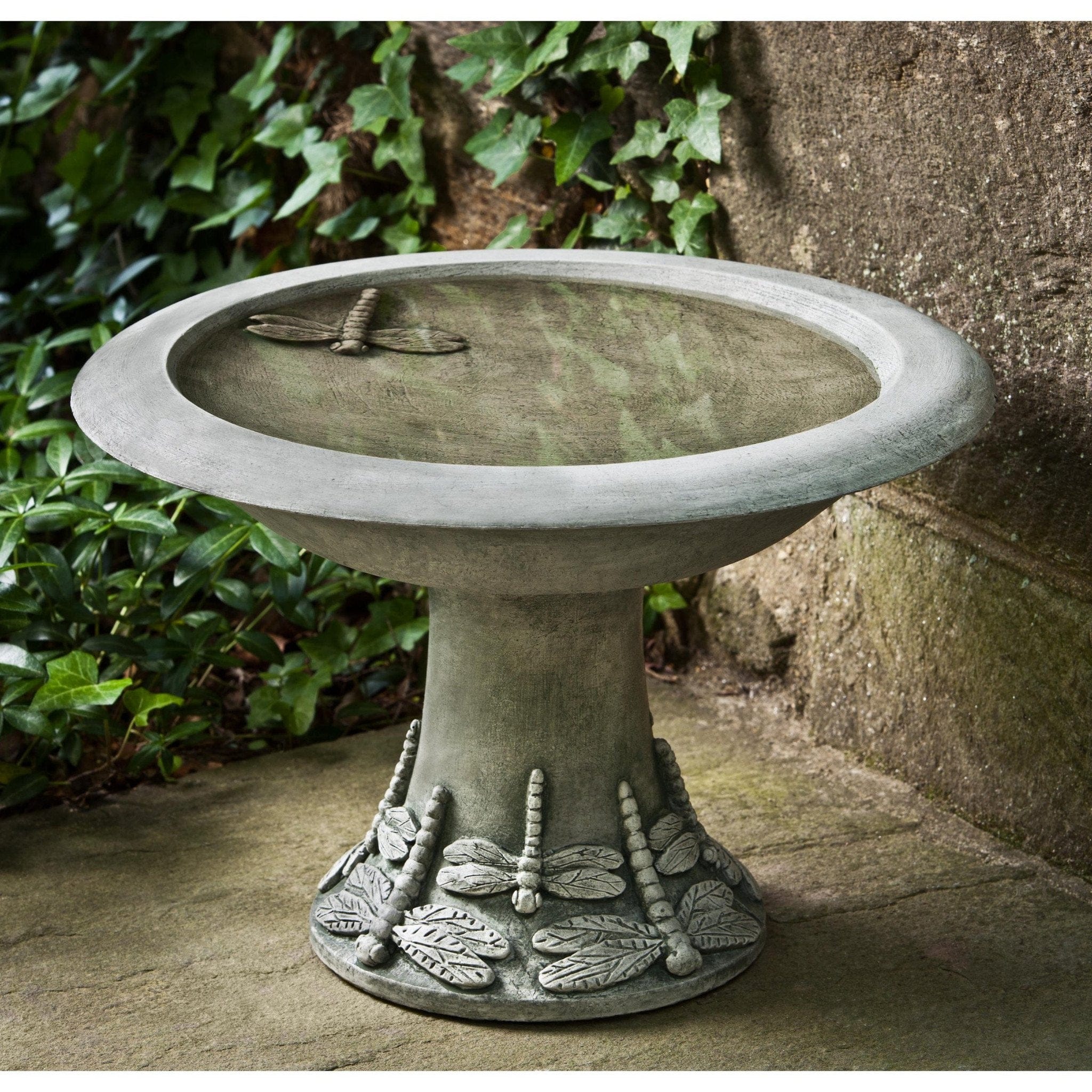 Small Dragonfly Cast Stone Birdbath - Outdoor Art Pros