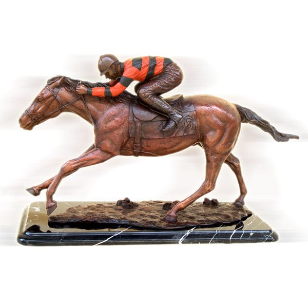 Brass Baron Horse and Jockey Table Top Statue - Outdoor Art Pros