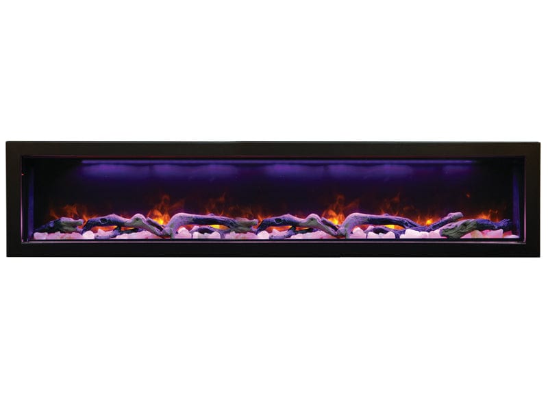 72" Deep Indoor or Outdoor Built-in Electric Fireplace with Black Steel Surround - Outdoor Art Pros