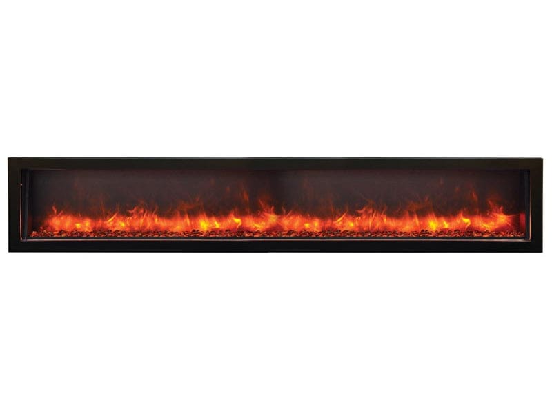 88" Deep Indoor or Outdoor Built-in Electric Fireplace with Black Steel Surround - Outdoor Art Pros