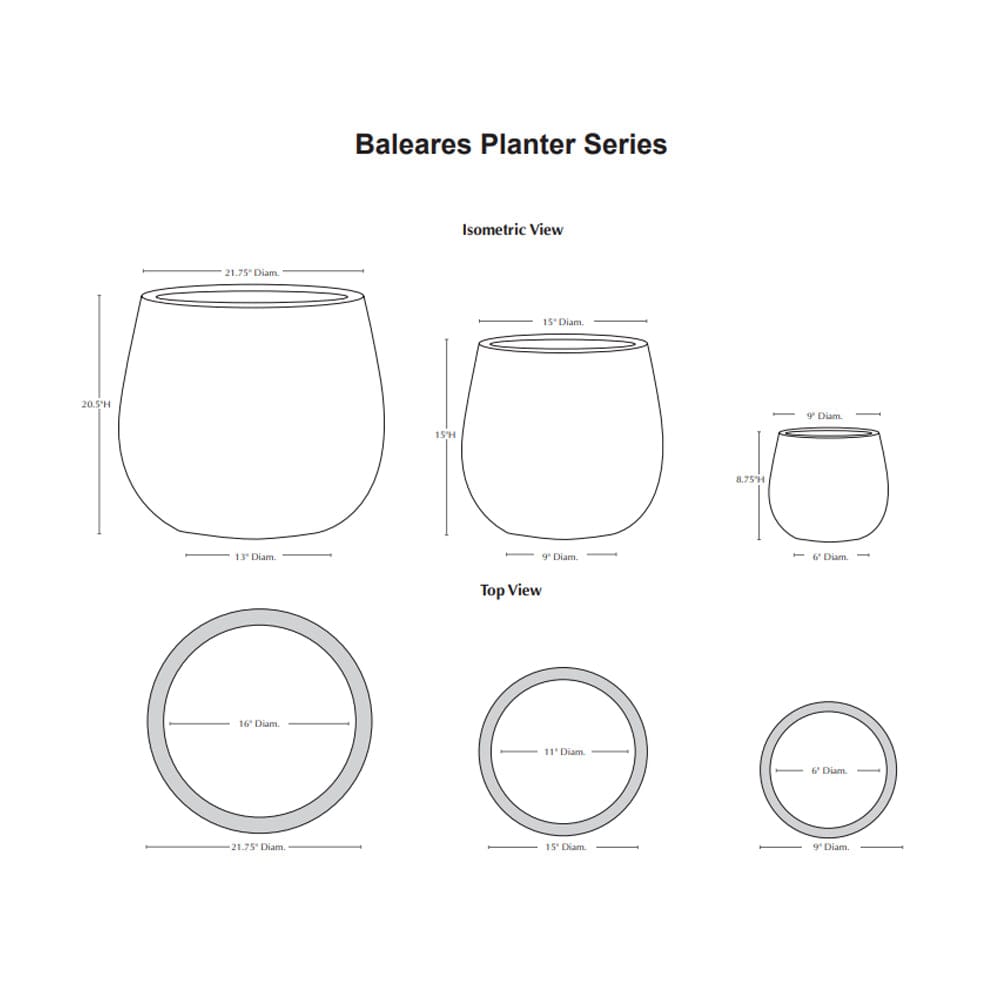 Baleares Planter Set of 3 Specifications - Outdoor Art Pros