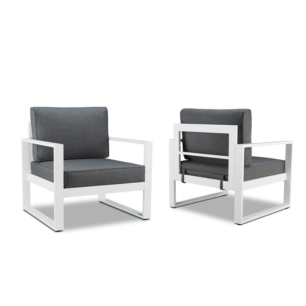 Baltic Outdoor Chair Set in White Aluminum Frame with Gray Cushions - Outdoor Art Pros