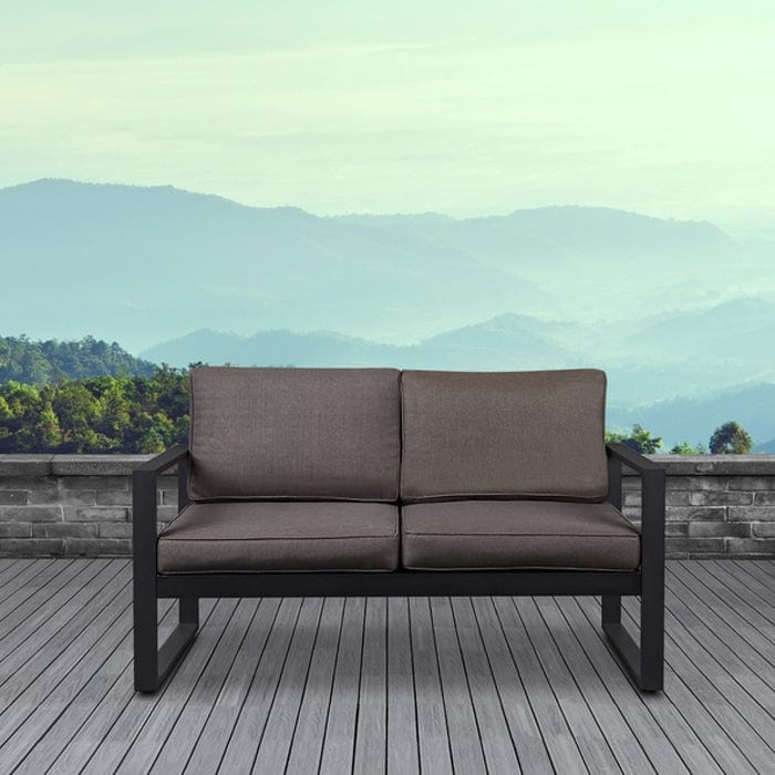 Baltic Outdoor Love Seat - Black Frame with Desert Brown Cushions - Outdoor Art Pros