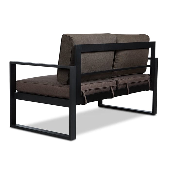 Baltic Outdoor Love Seat - Black Frame with Desert Brown Cushions - Outdoor Art Pros