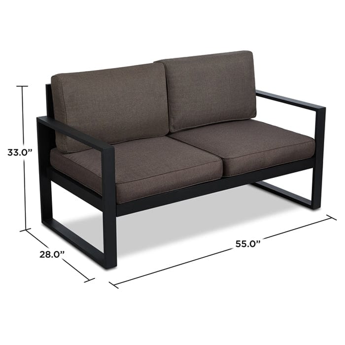 Baltic Outdoor Love Seat - Black Frame with Desert Brown Cushions - Outdoor Art Pros