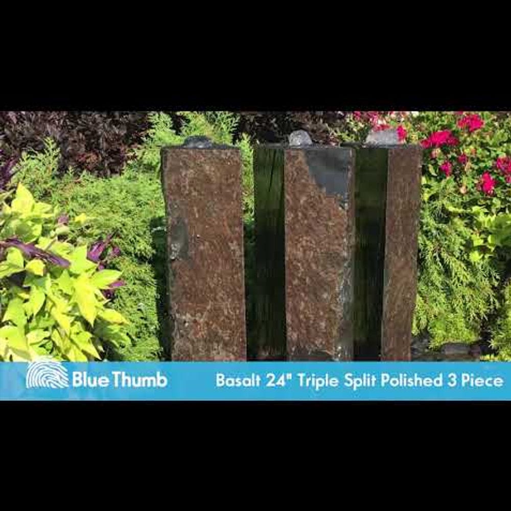 36" Triple Split Polished Basalt Stone Outdoor Fountain - 3 Piece - Outdoor Art Pros