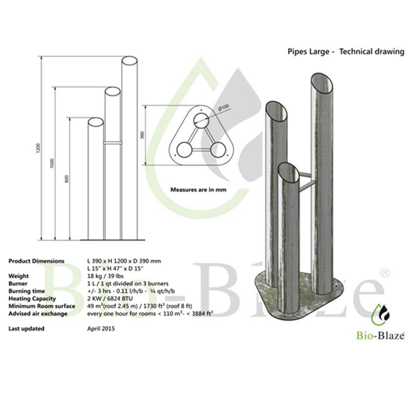 Bio-Blaze Pipes Large Bio-Ethanol Fireplace