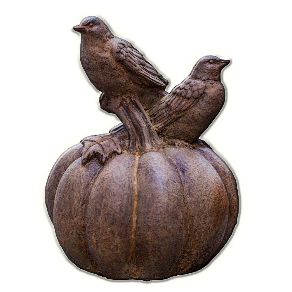 Birds on Pumpkin Cast Stone Garden Statue - Outdoor Art Pros