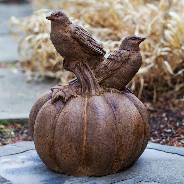 Birds on Pumpkin Cast Stone Garden Statue - Outdoor Art Pros